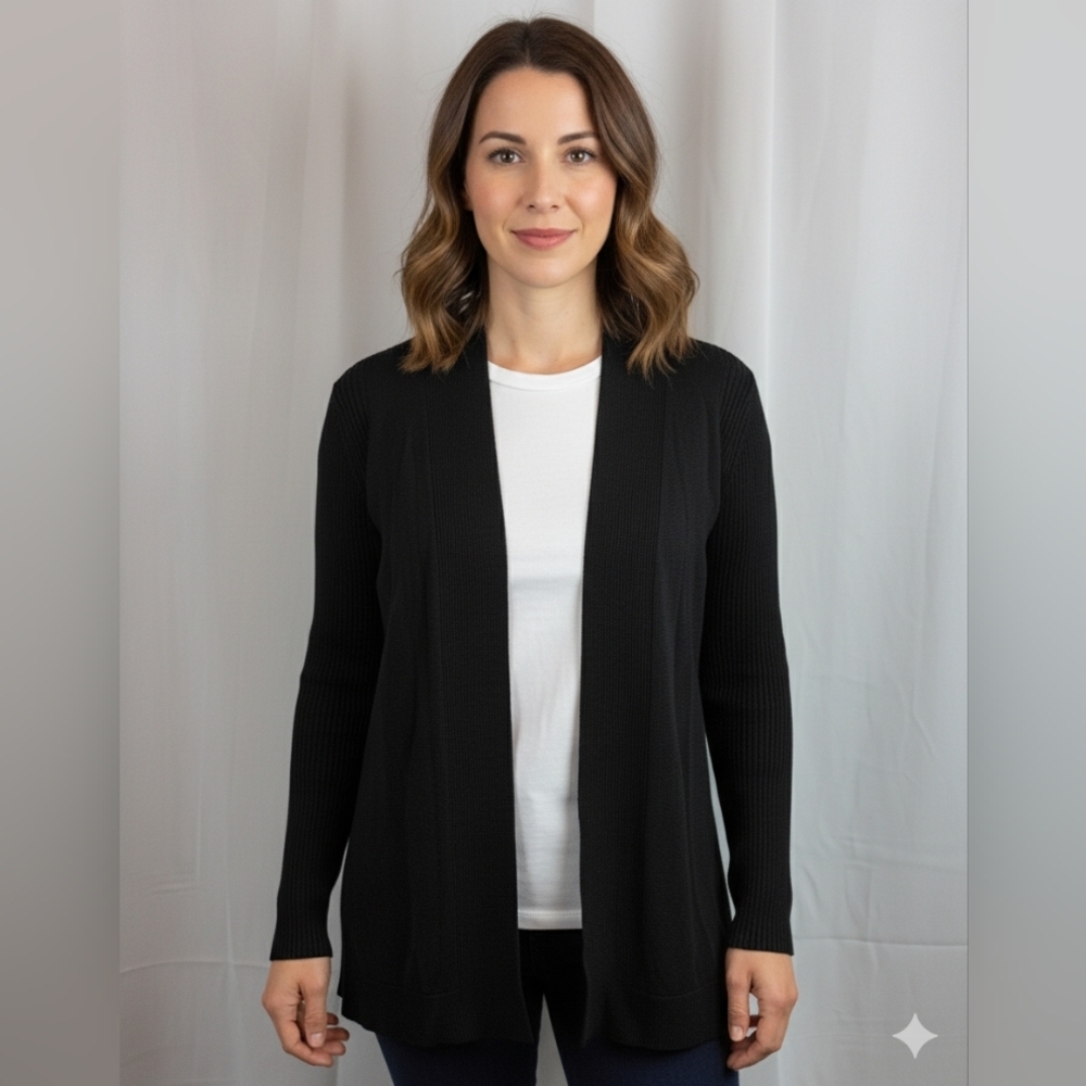 Liz Claiborne Elegant Black Open-Front‎ Cardigan Small